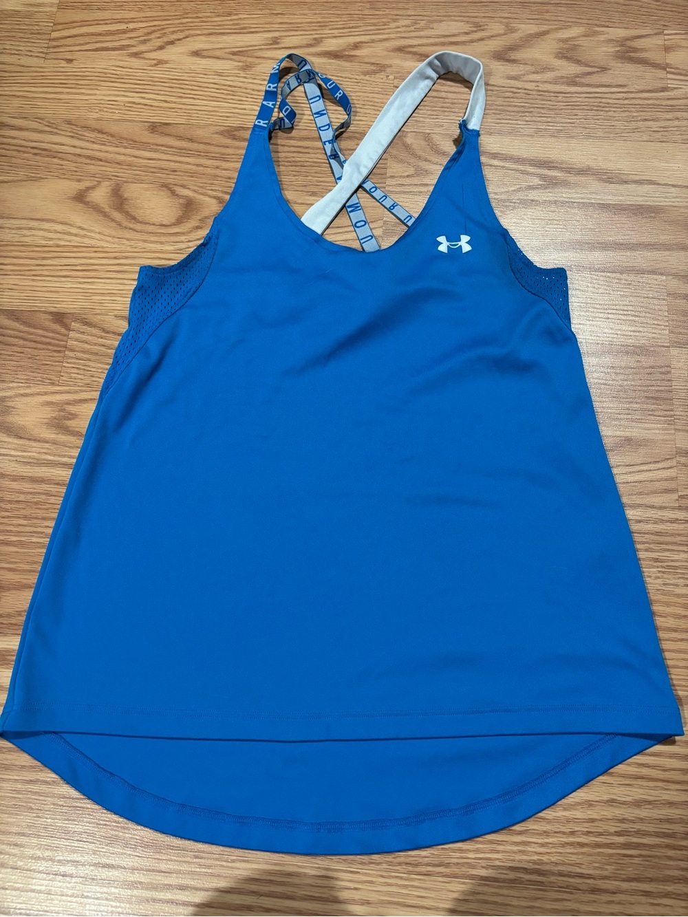 Under Armour Blue Crossback Athletic Tank with White Logo size medium